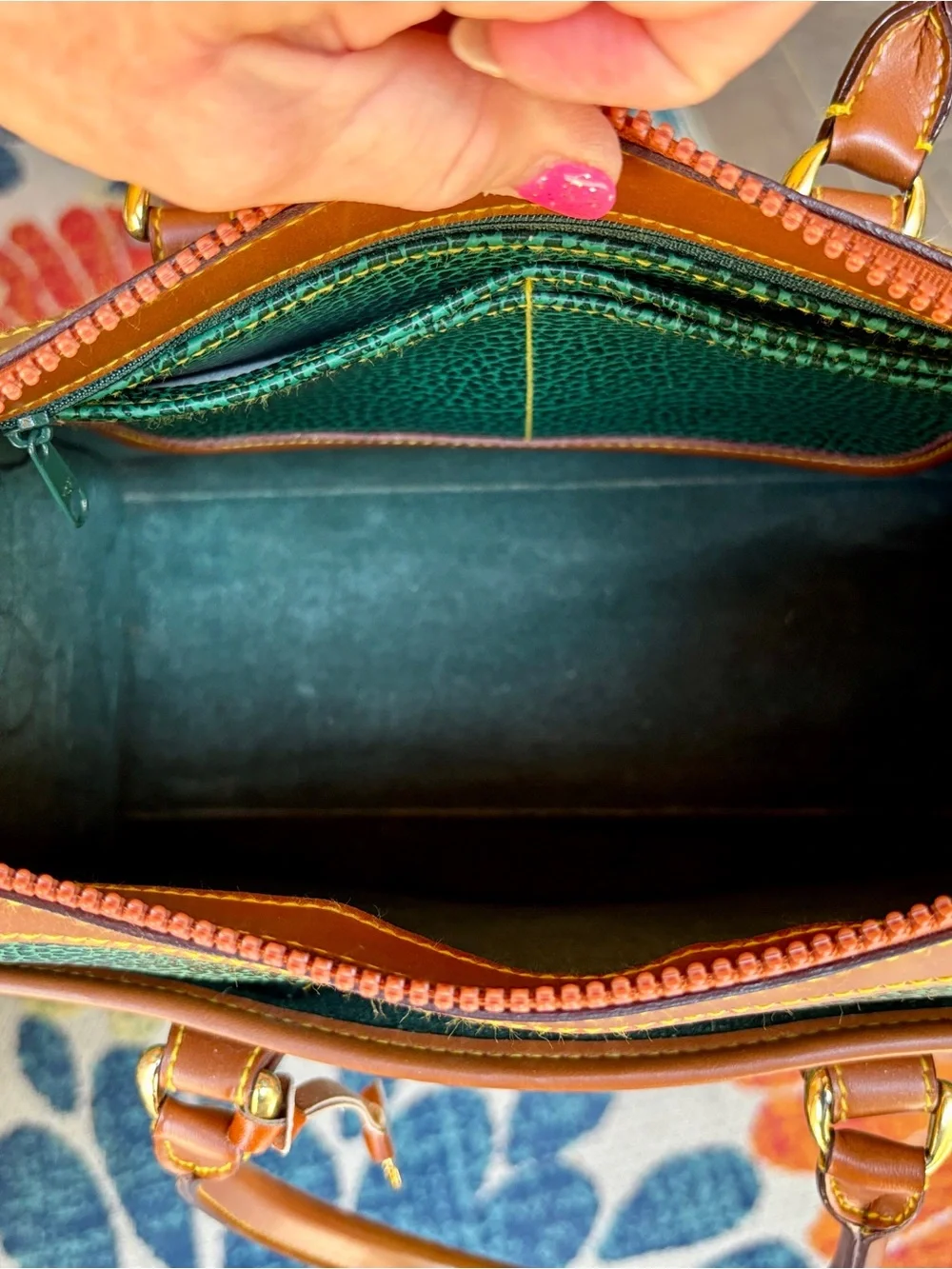 Vintage Dooney & Bourke Emerald Green All Weather Leather Satchel